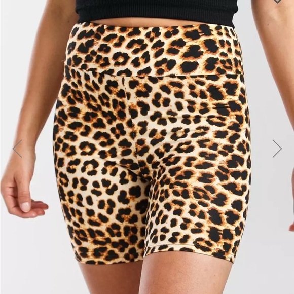 JUNIORS CHEETAH PRINT COTTON BIKER SHORTS - Picture 1 of 6